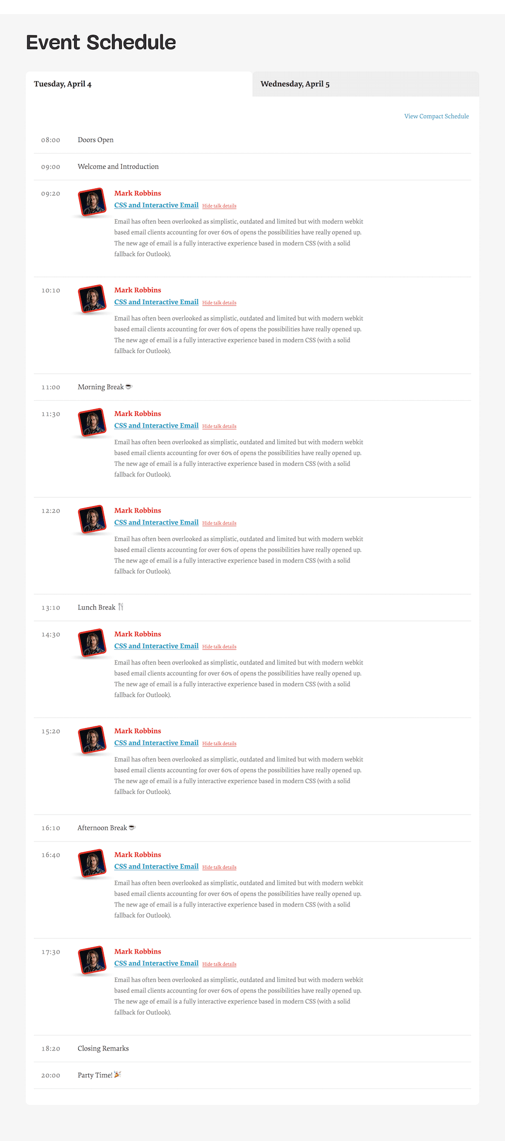 Screenshot of the Smashing Magazine Events page