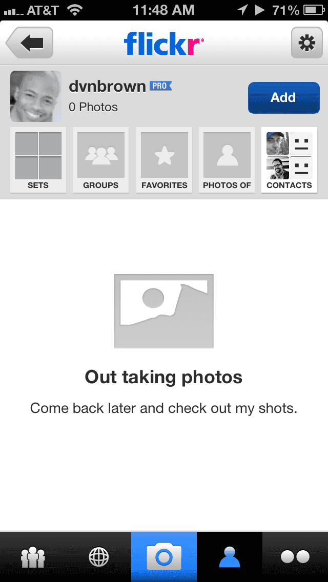 Screenshot of No photos yet in Flickr for iOS