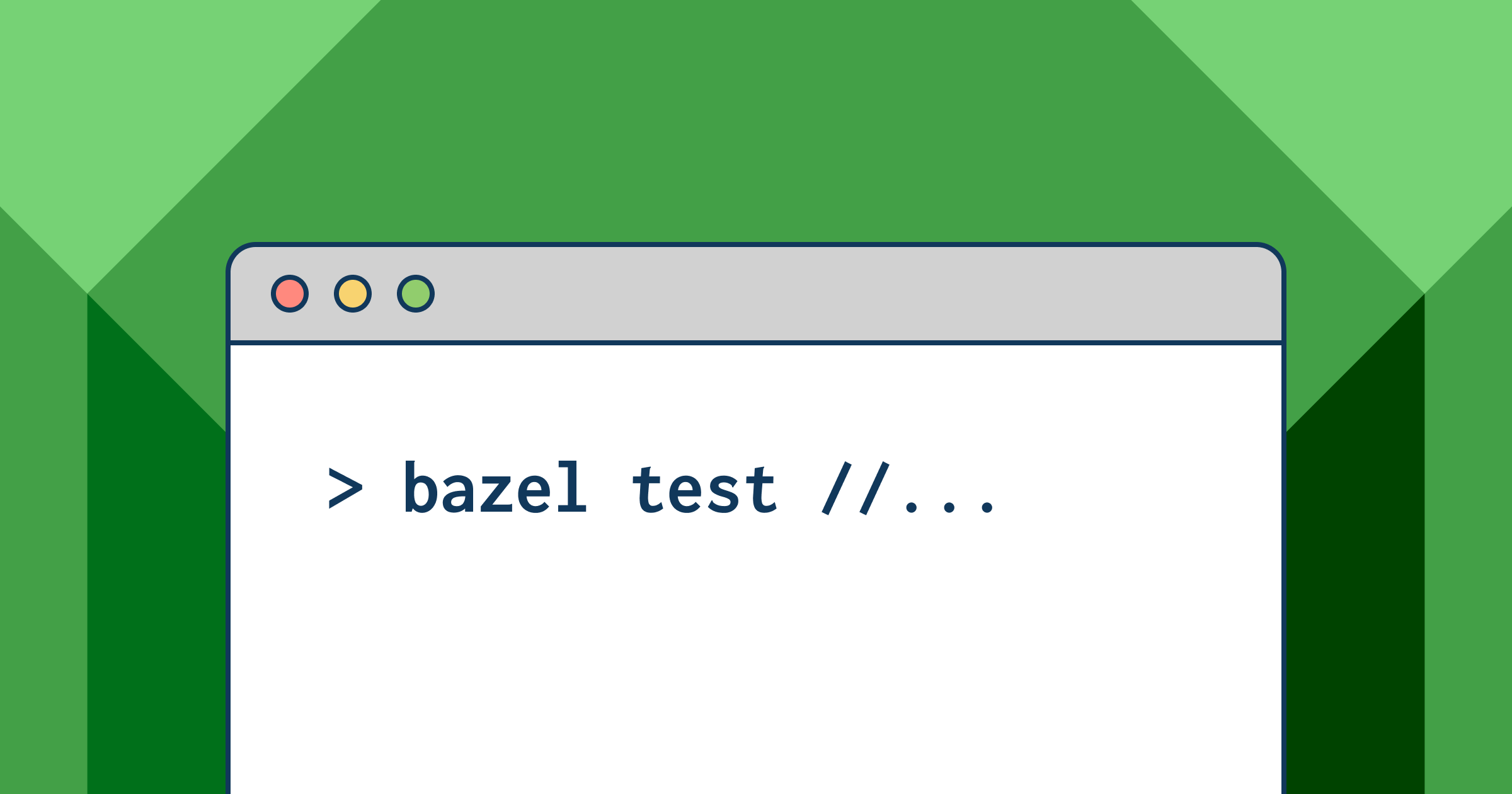 A window on a computer screen with a line of code that says "bazel test"