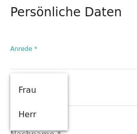 Auswahlfeld für die Anrede bei samedi Testbuchungsportal