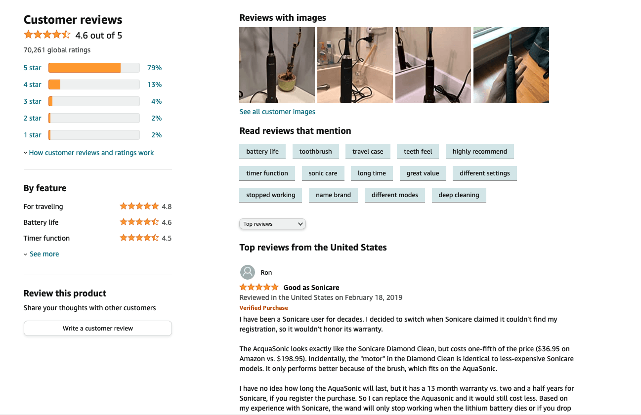 Customer reviews for electric toothbrush including top reviews from the United States.