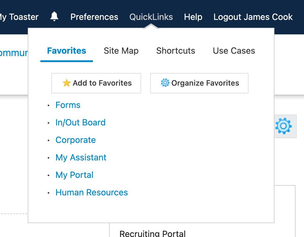 QuickLinks dropdown for easy navigation
