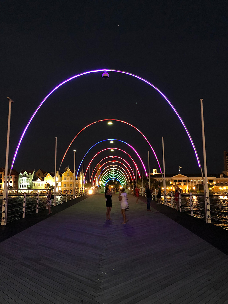 Queen Emma Bridge at night.