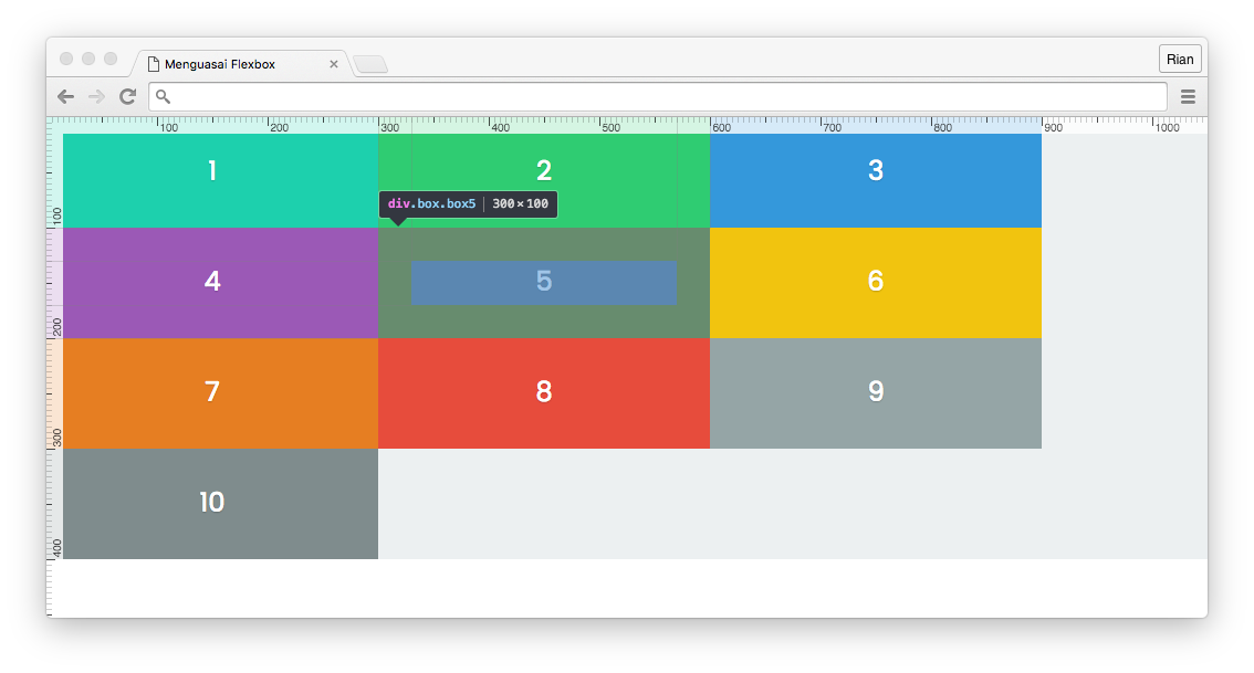 Flexbox Layout: Setiap box memiliki width 300px sesuai nilai dari flex-basis