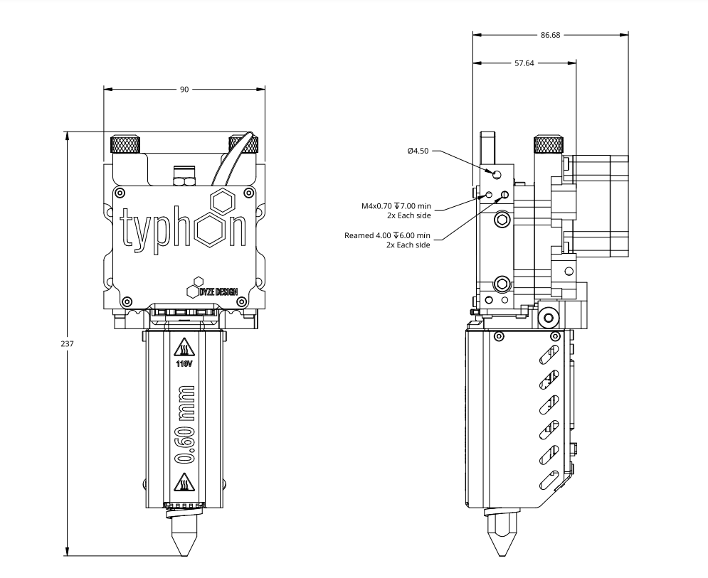 Non-Planar Typhoon™ Extruder Drawings