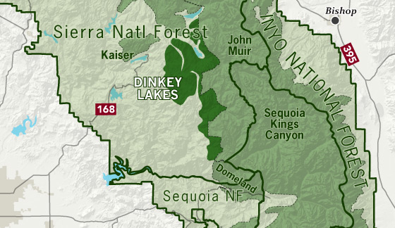 area map of Dinkey Lakes Wilderness