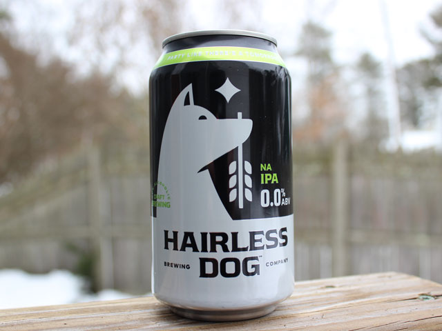 A non-alcoholic IPA brewed by Hairless Dog Brewing Company