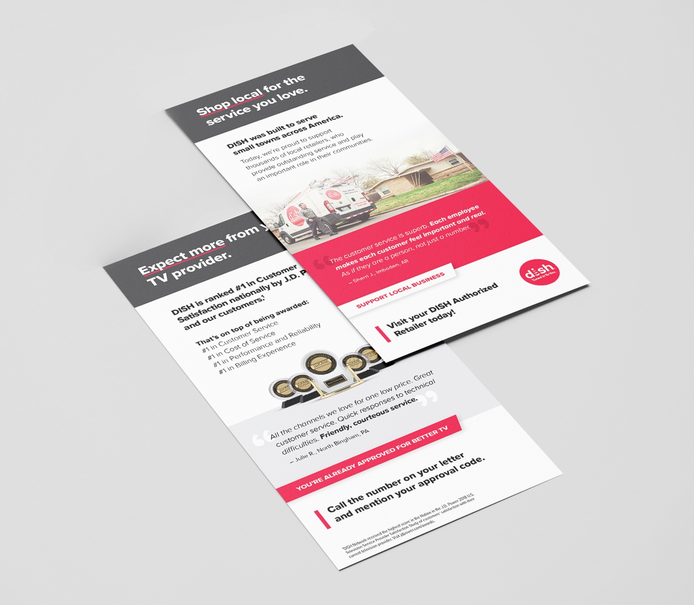 Double-sided brochure with information about cutomer service awards and local service.