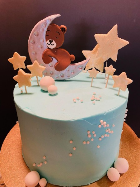 Bear on the moon baby shower cake