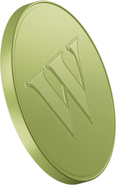 Une pièce verte portant le logo Wealthsimple gravé