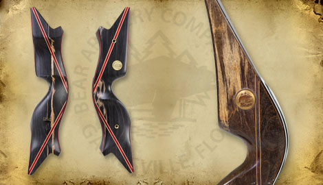 Left and right view of Futurewood bow and closeup of Futurewood birthmark
