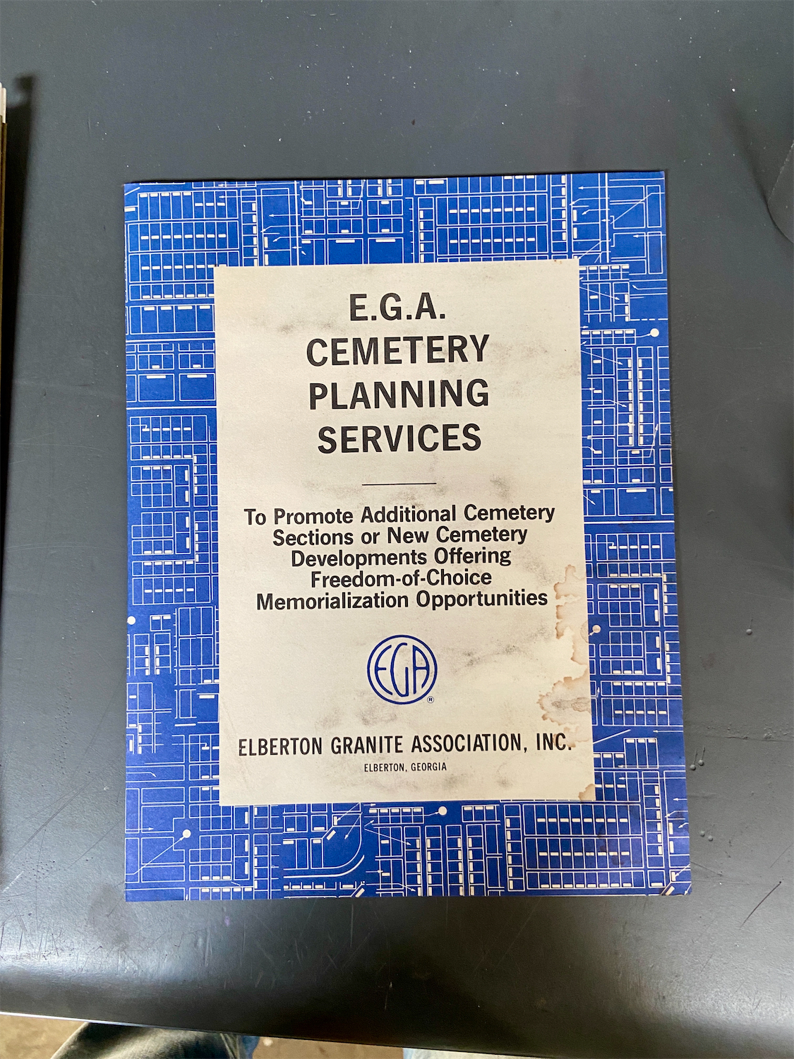 A brochure, likely from the mid 20th century, titled E.G.A. Cemetery Planning Services.