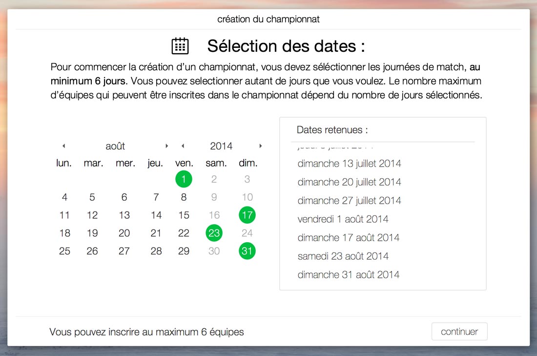 Sélection des dates