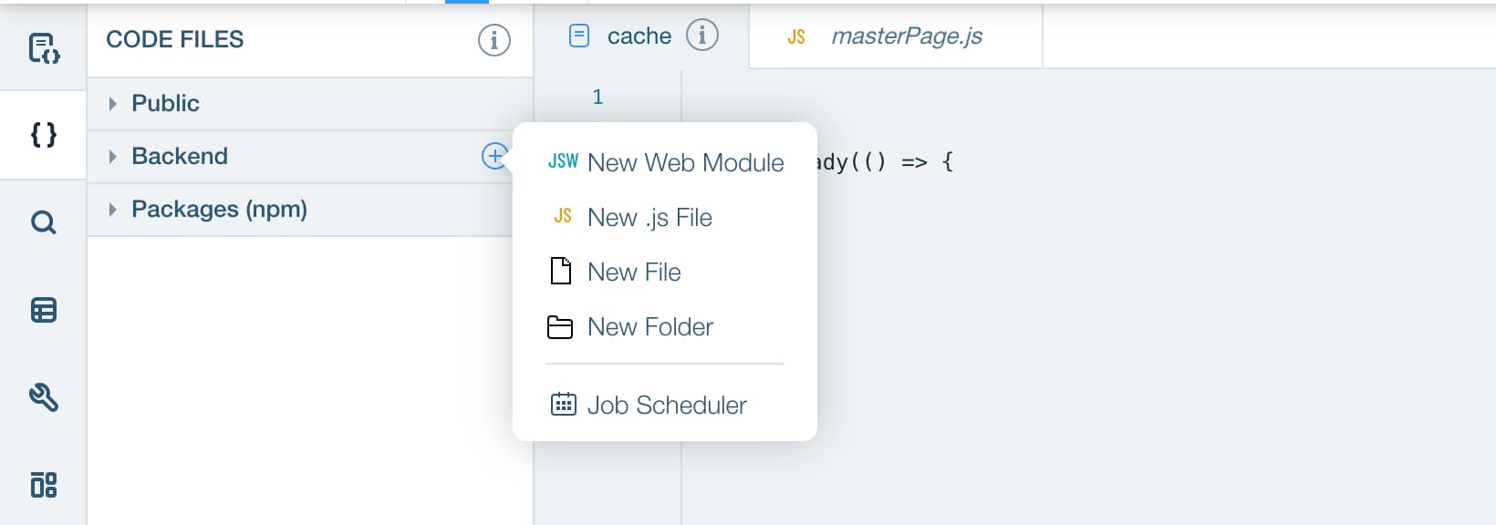 Sidebar panel of Wix Editor for adding a new Web Module
