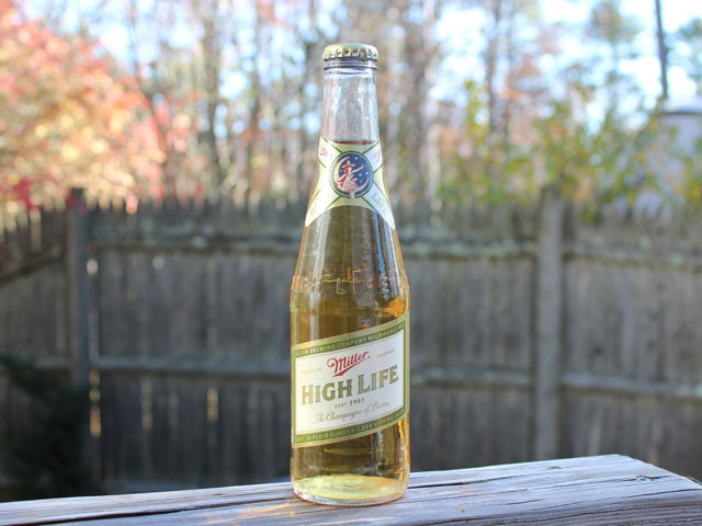 A bottle of Miller High Life, a beer that is 4.6% alcohol by volume