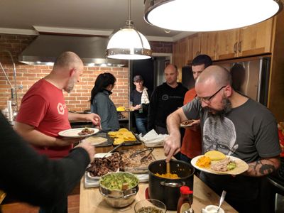 The Chromatic team feasting on steak and pork tacos.