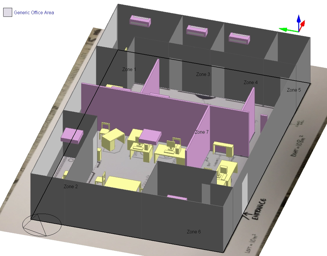DesignBuilder model of the office space