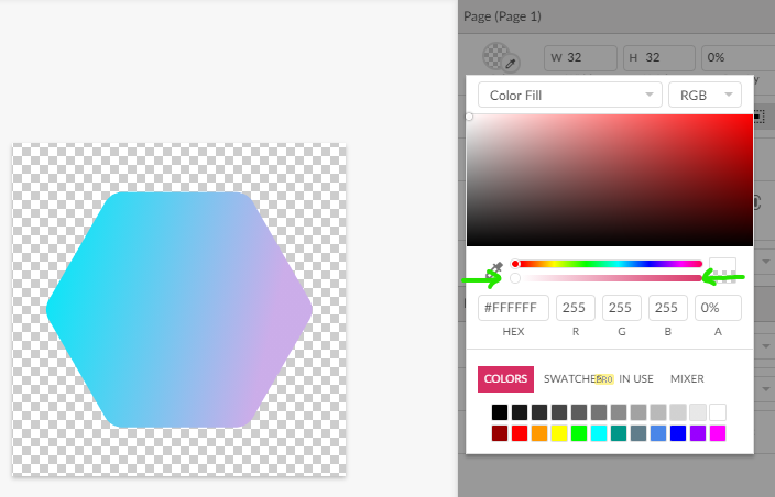 Image of the color picker slider being set to 0% opacity