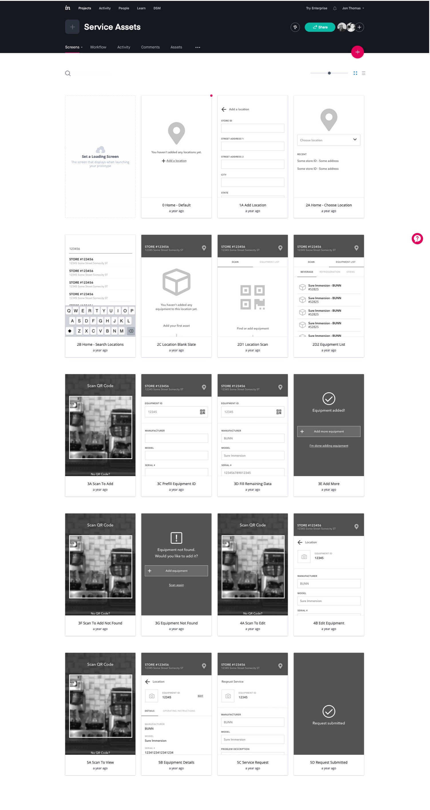 Service screens Invision