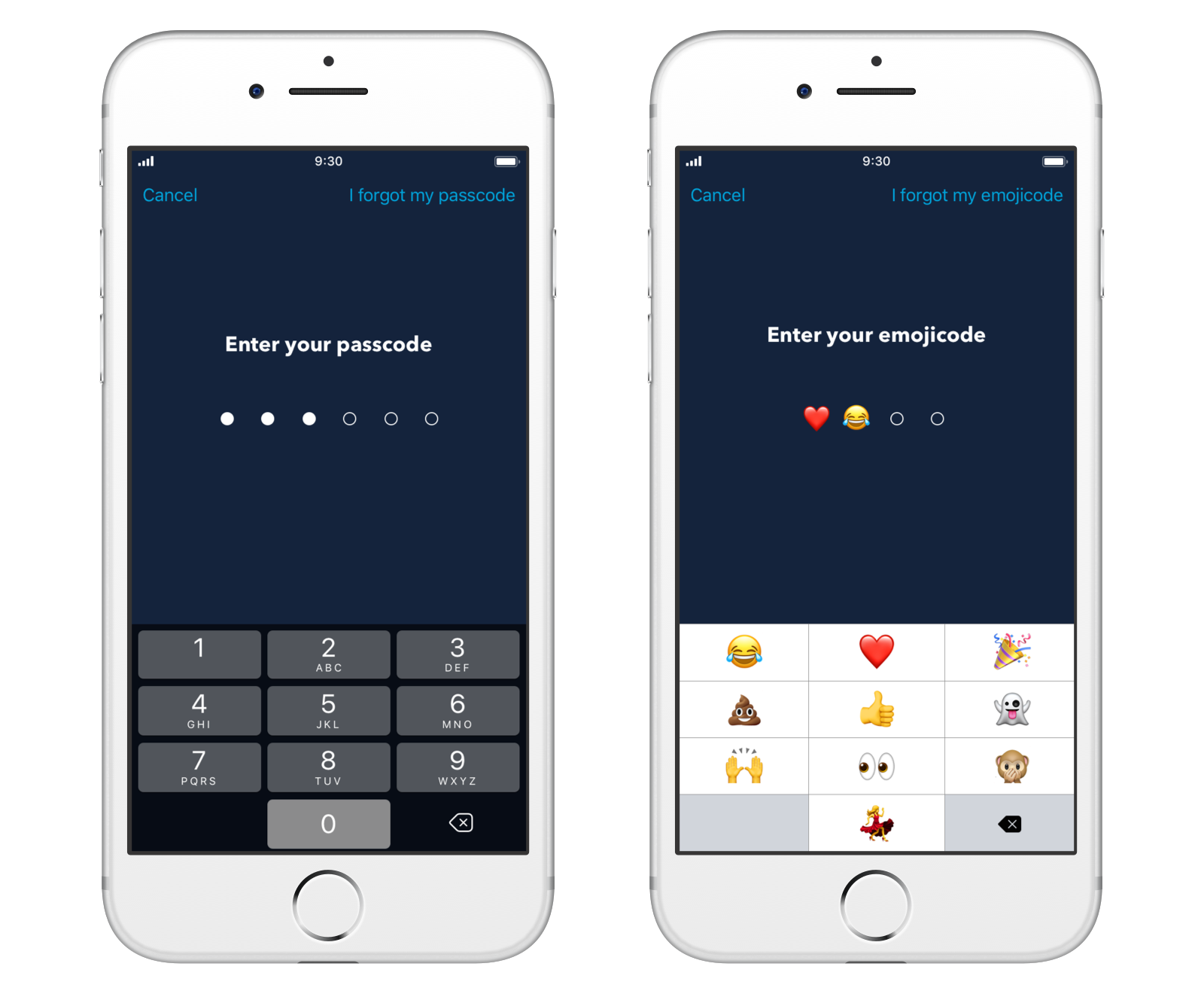 PIN lock with 6-characters or emojis