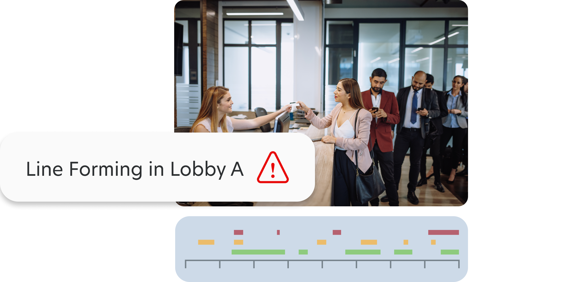 "Line Forming" Alert from an office lobby filled with business people popping up in the Rhombus Console 