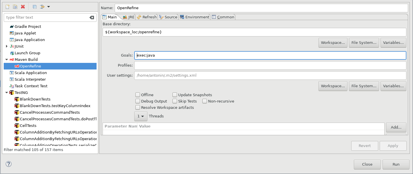 Screenshot of Add a run configuration with the exec:java goal