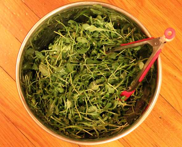 Preparing the arugula