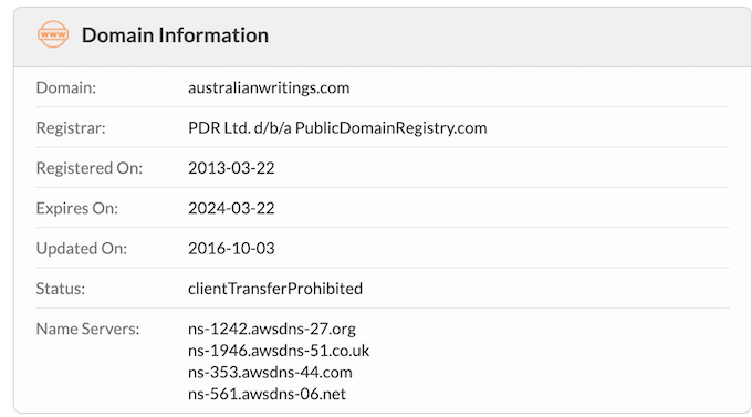 australianwritings.com domain name was registered in 2013