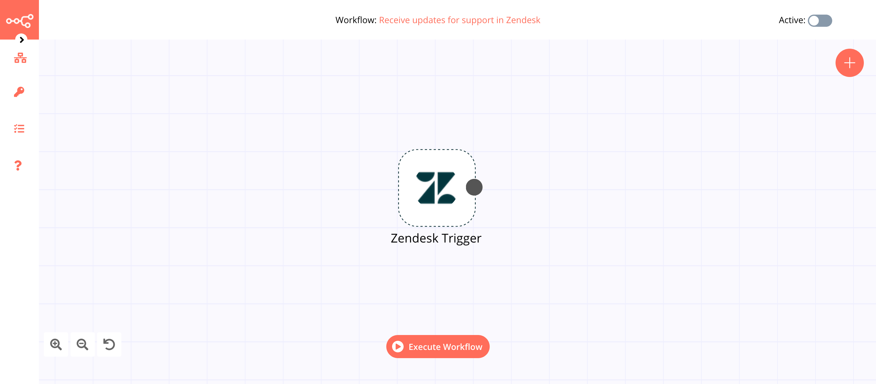 A workflow with the Zendesk Trigger node