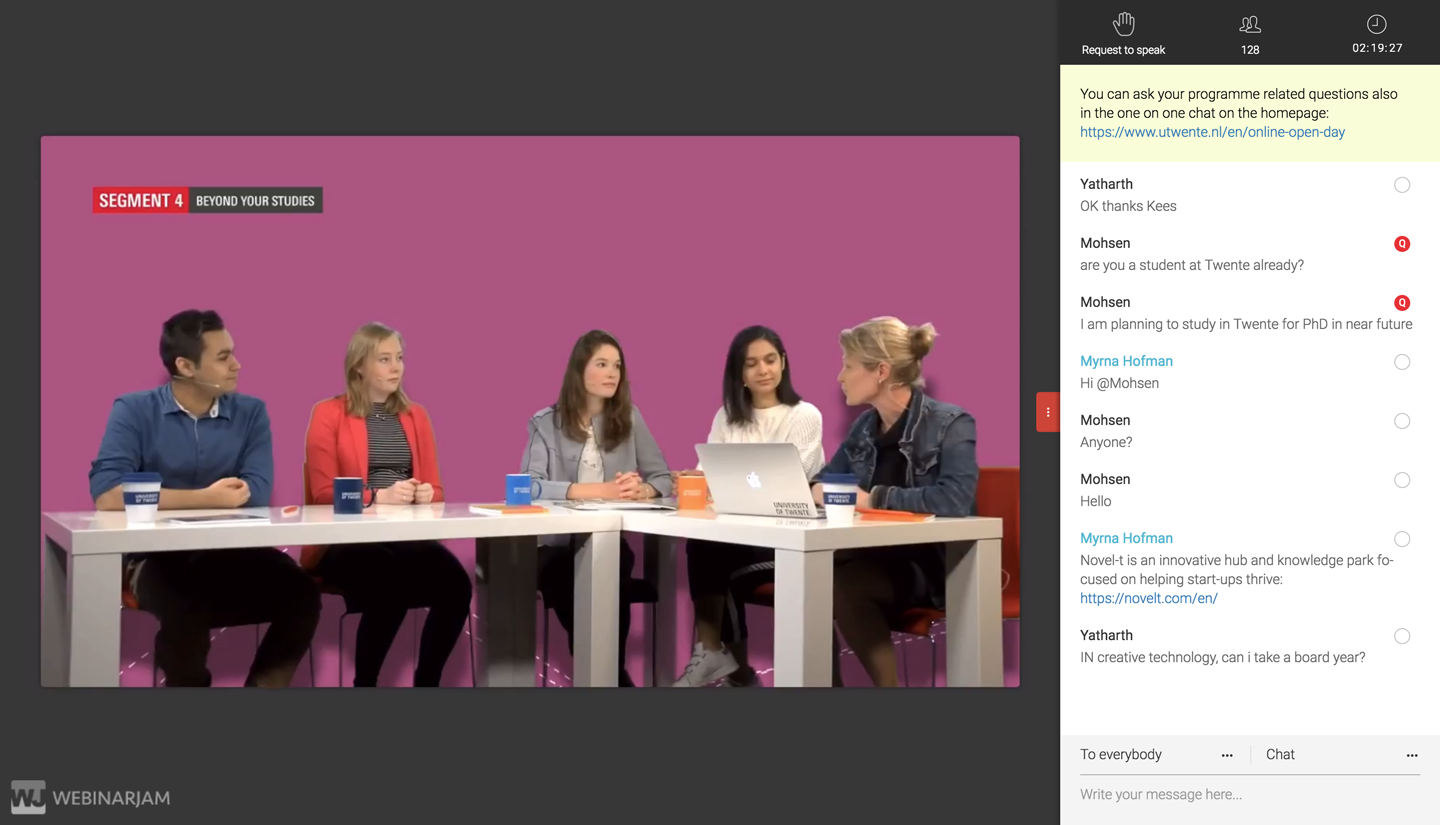Screenshot of Online Open Day, 5 panelists