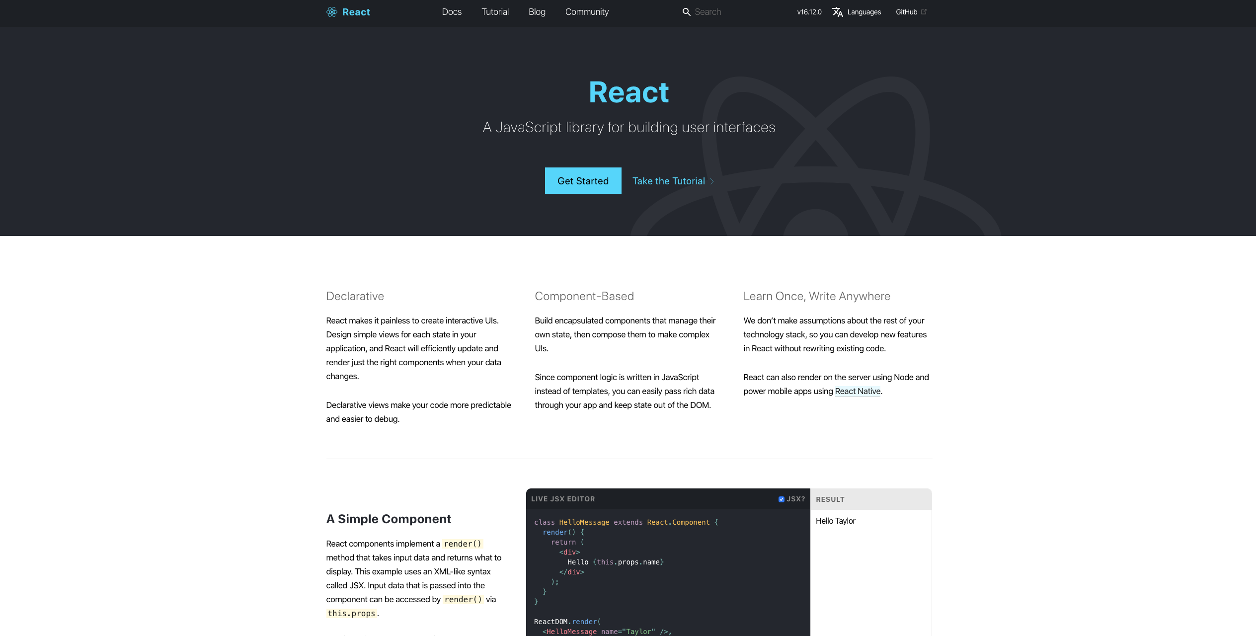 React website UI