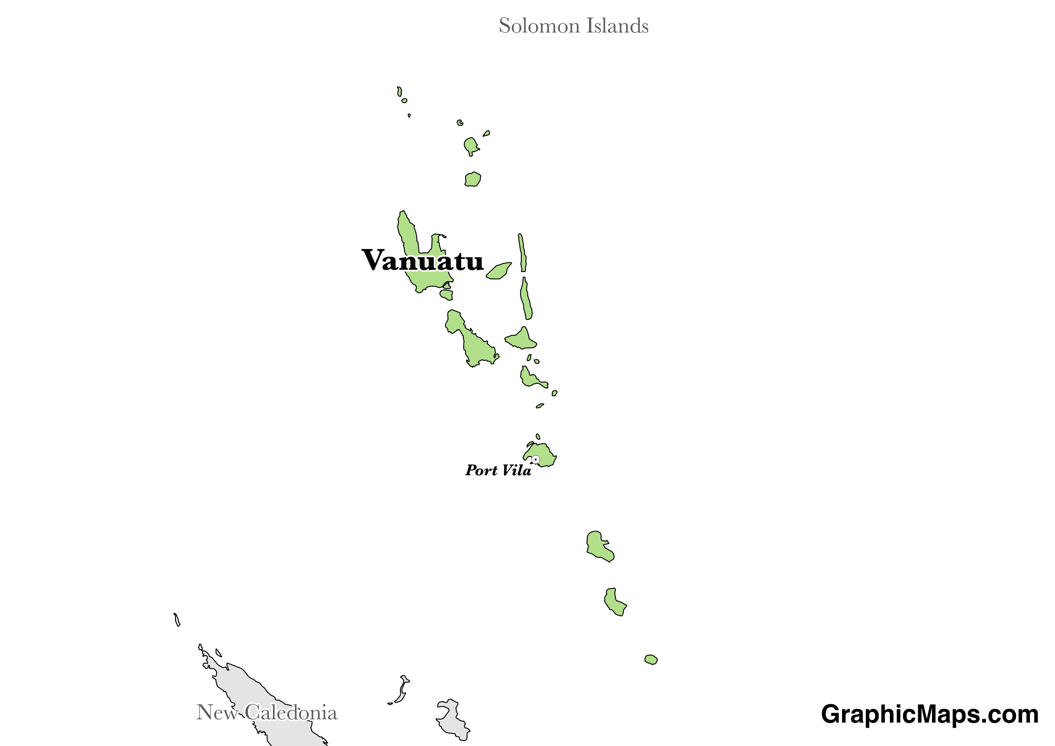 Map showing the location of Vanuatu