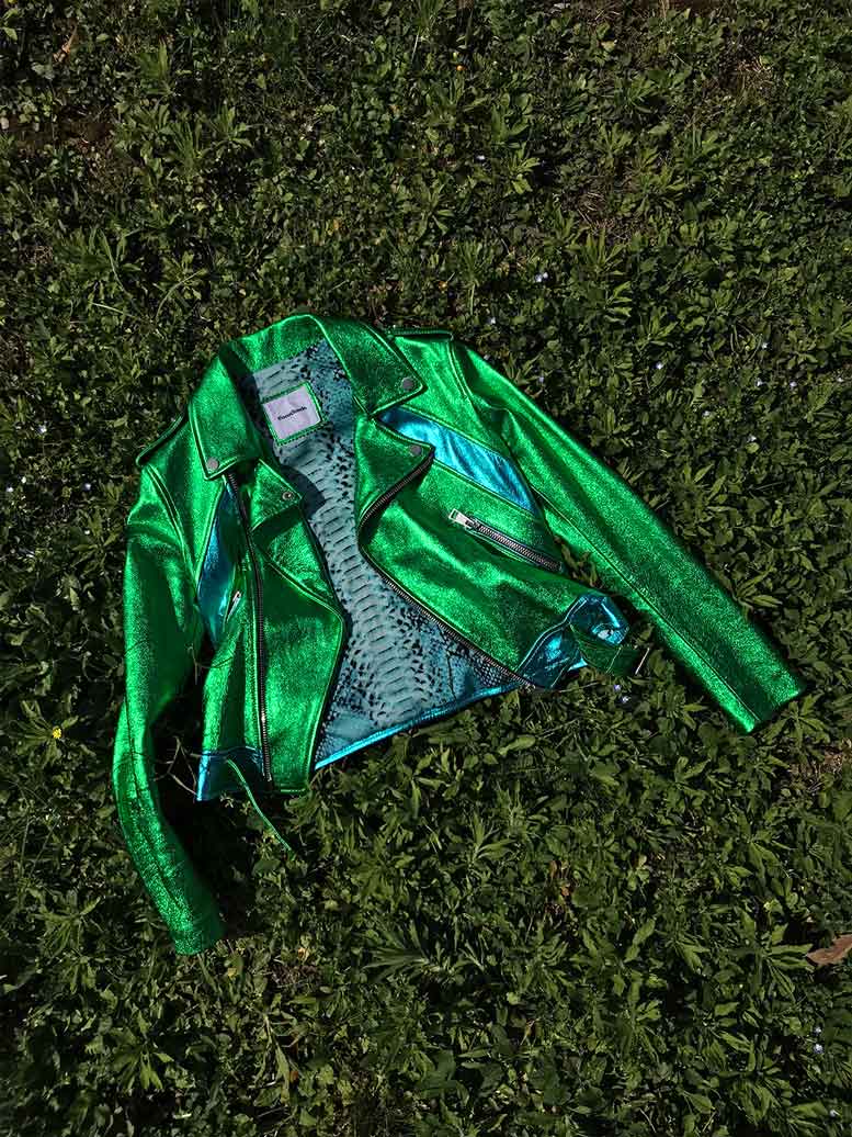COCOCLOUDE - laminated leather jacket Green