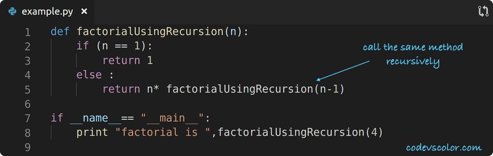 Python factorial of a number : Three different ways to do it - CodeVsColor