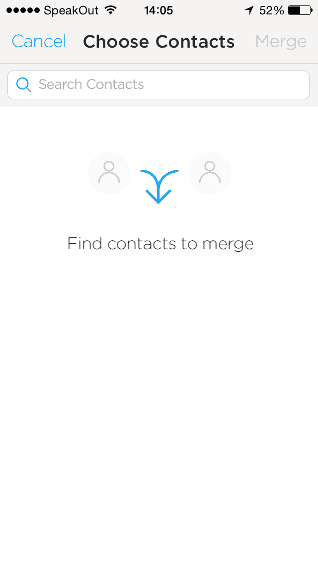 Screenshot of No contacts to merge