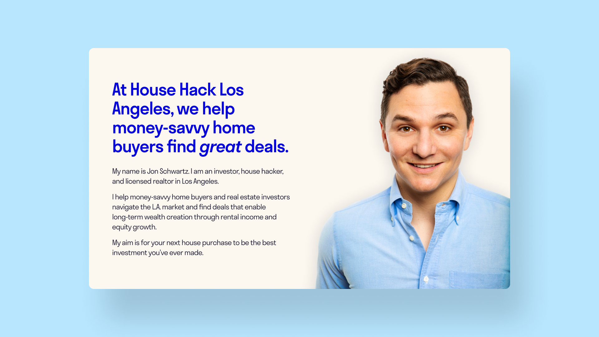 UI component explaining what House Hack Los Angeles does