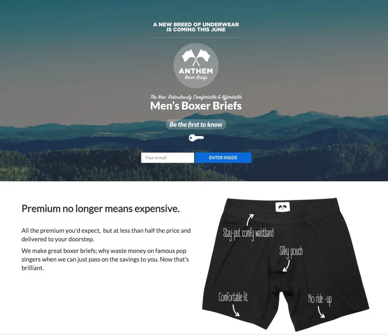 Comfortable Boxers landing page.