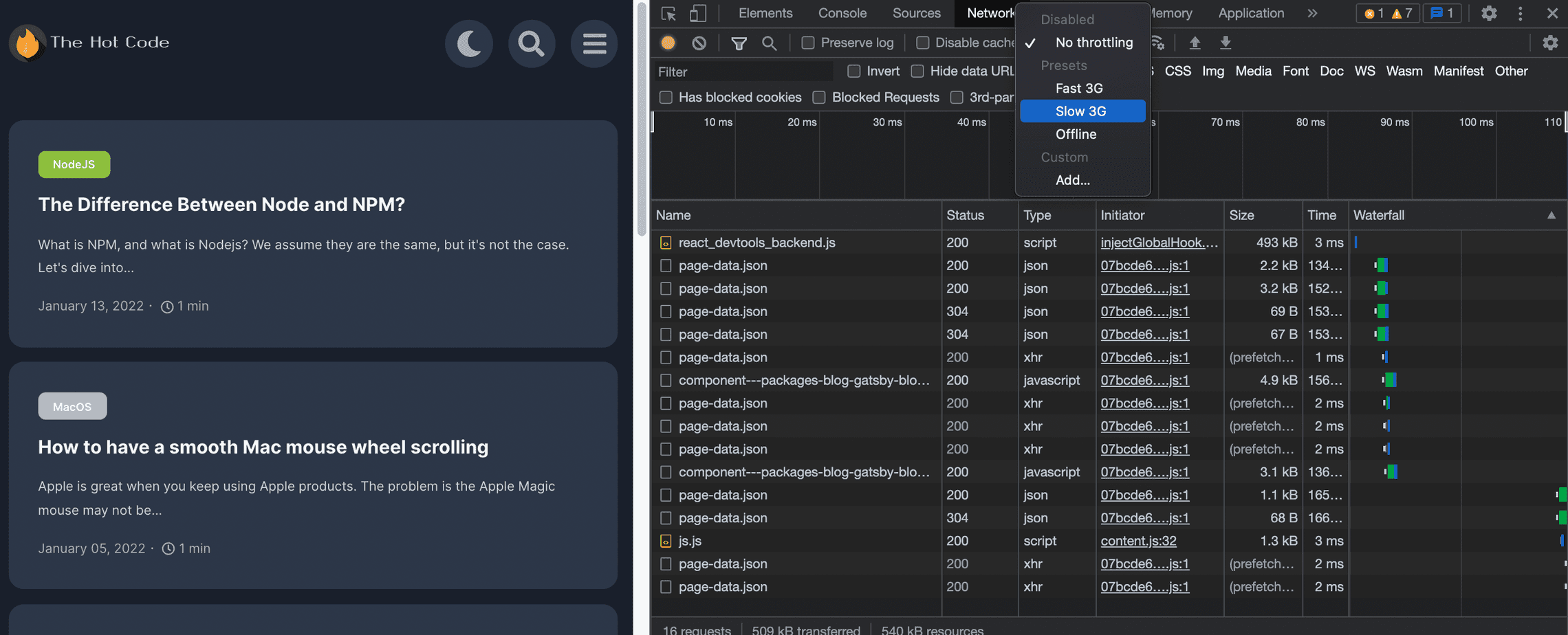 How to throttle network bandwidth in Chrome to simulate poor connection.  The Hot Code