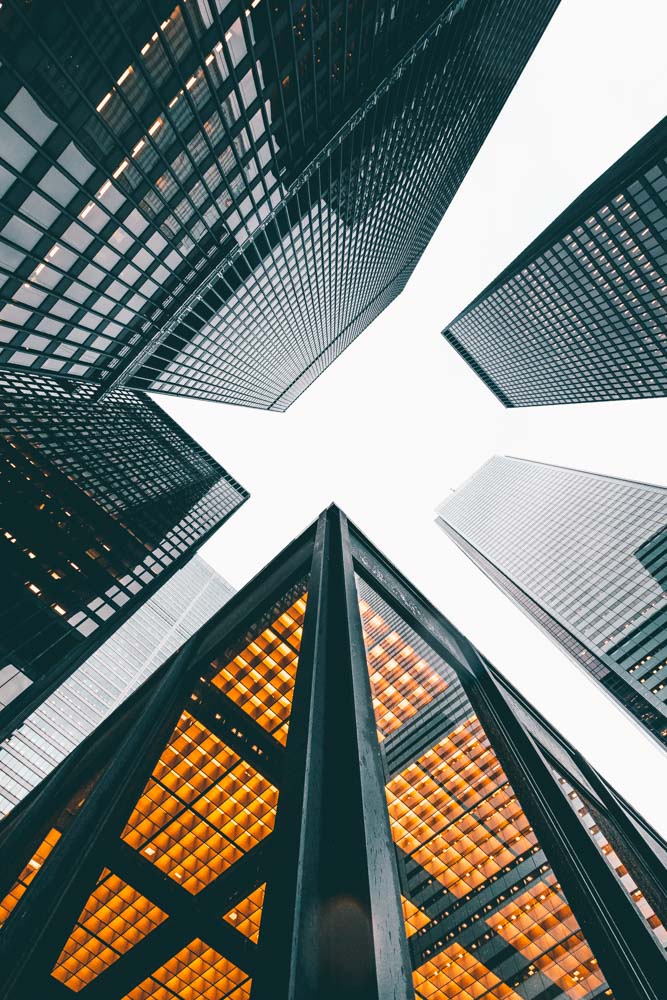 Looking up in corner of the TD towers in Toronto