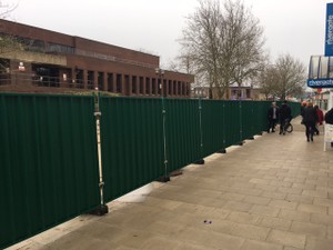 Freestanding steel hoarding Peterborough city centre