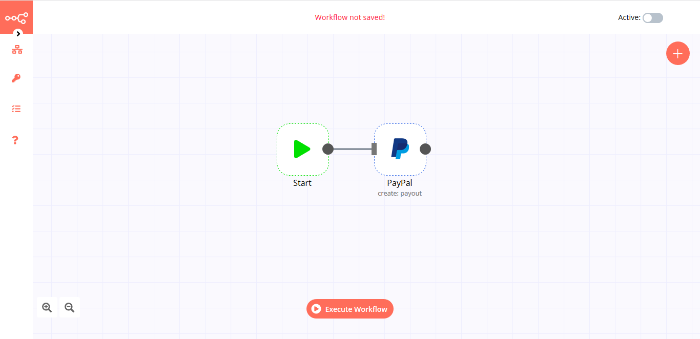 A workflow with the PayPal node