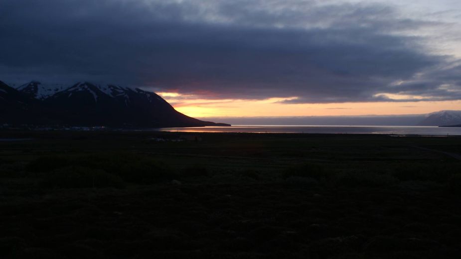 Sunset and Eyjafjörður and Hirísey view