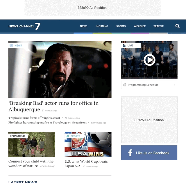 // Desktop/tablet view of local news redesign