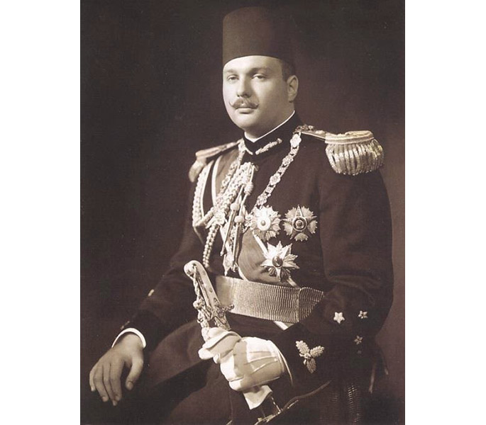 black and white photo of king farouk in a military uniform