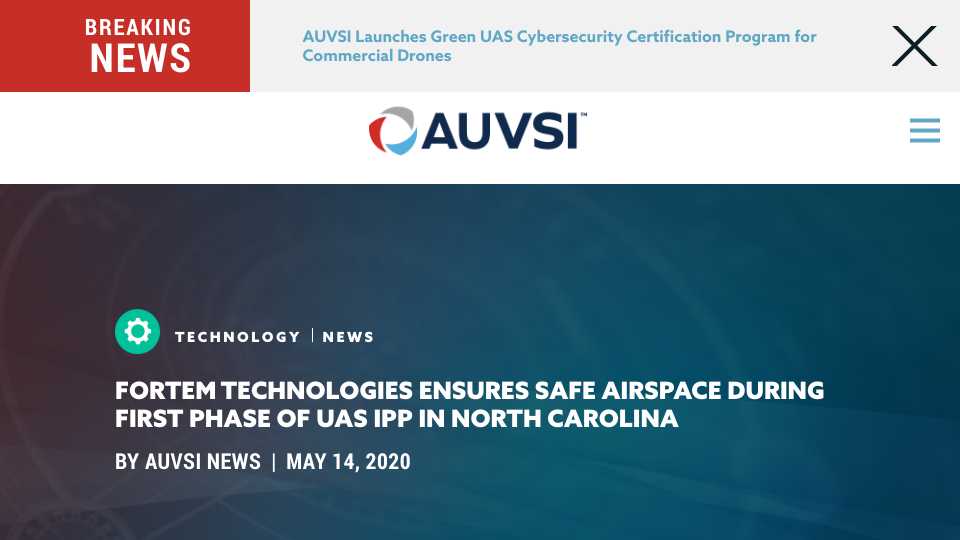 Fortem Technologies ensures safe airspace during first phase of UAS IPP in North Carolina