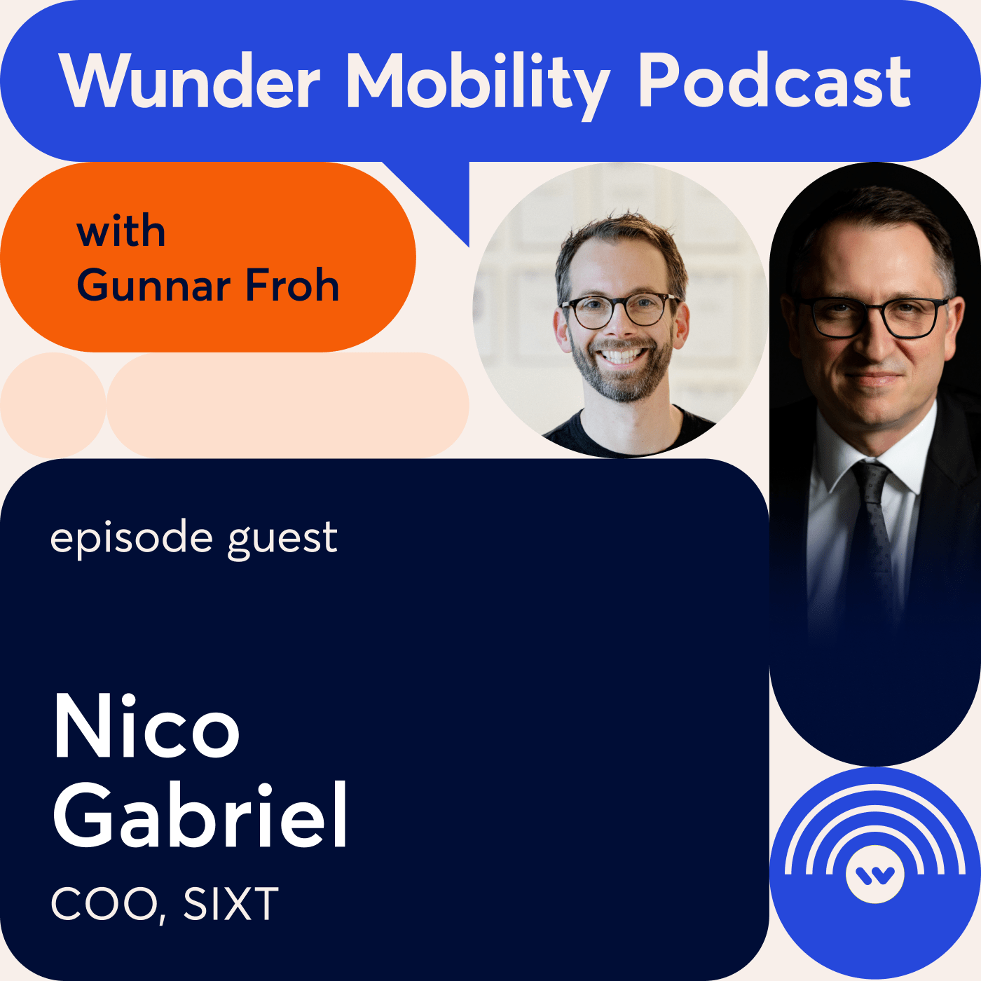 Podcast episode with Nico Gabriel, COO at SIXT , displayed together with Gunnar Froh in fun colorful design elements.