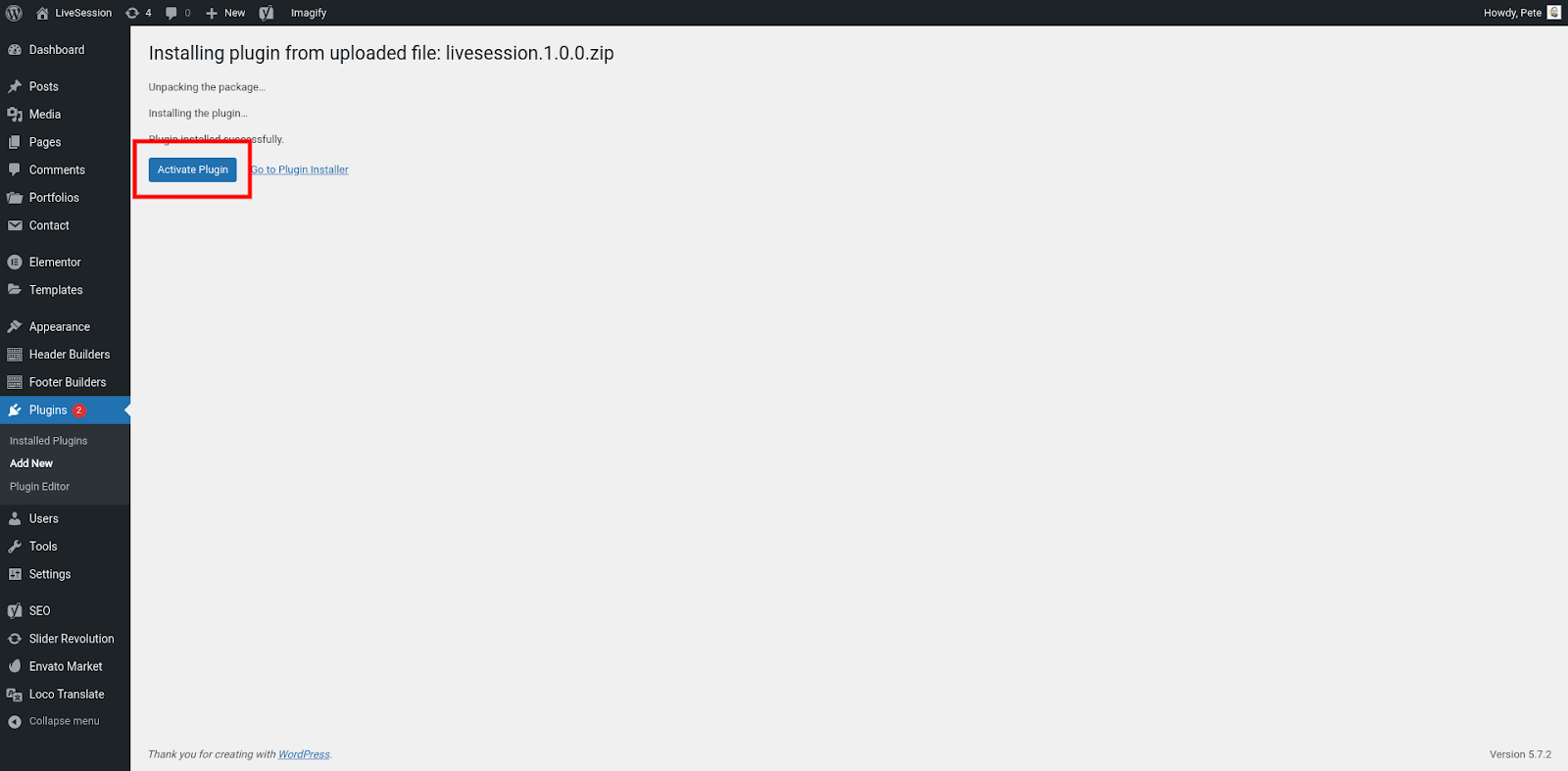 Activate plugin Wordpress integration