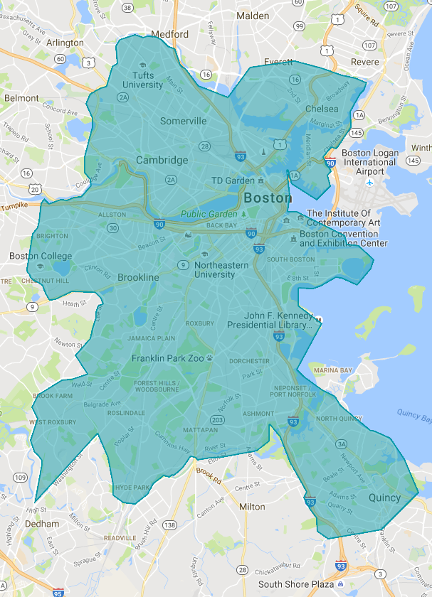 map of greater Boston area with Dec 2016-Jan 2017 Uber Plus overlay