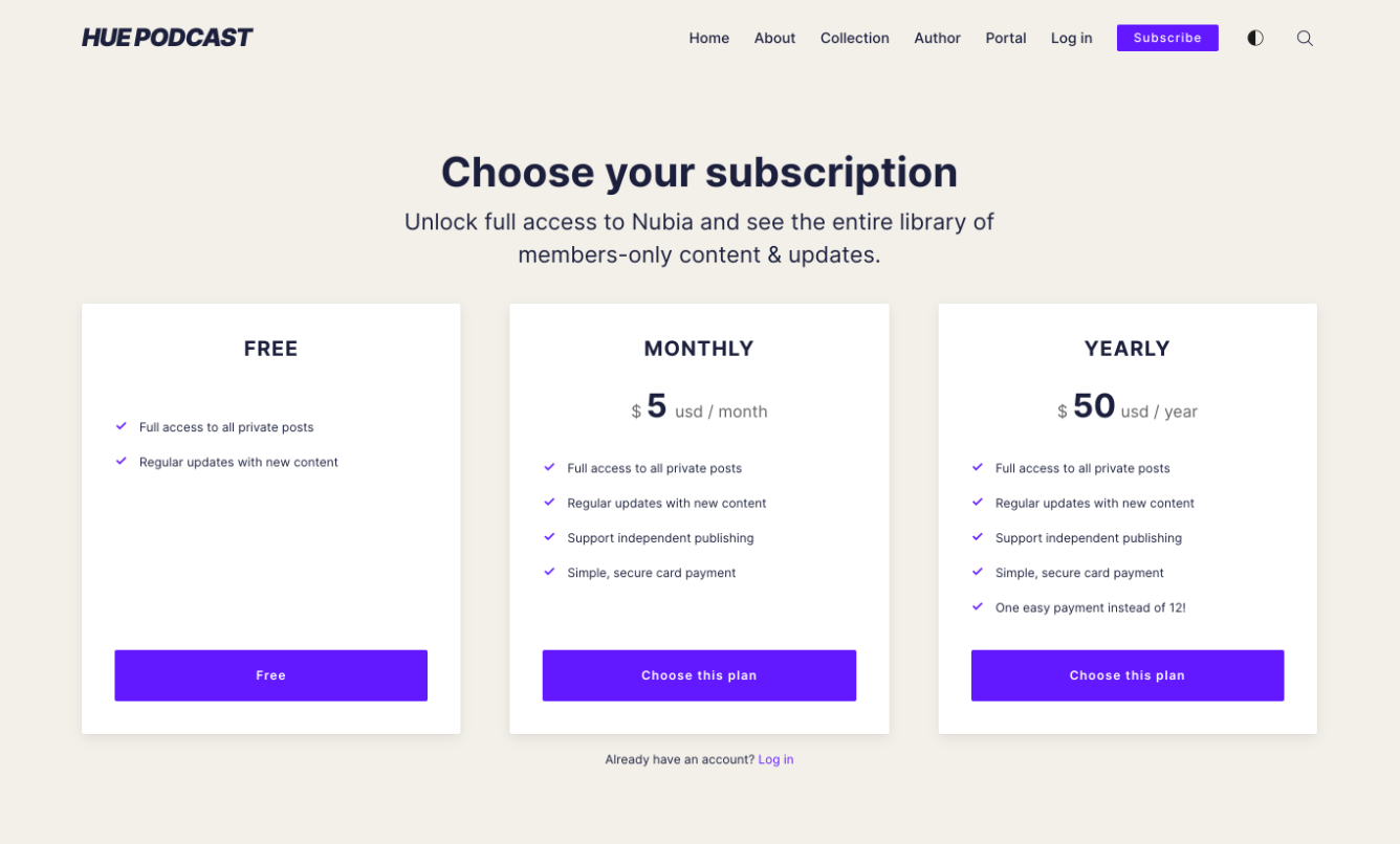 Hue Ghost Theme Membership Plan Features