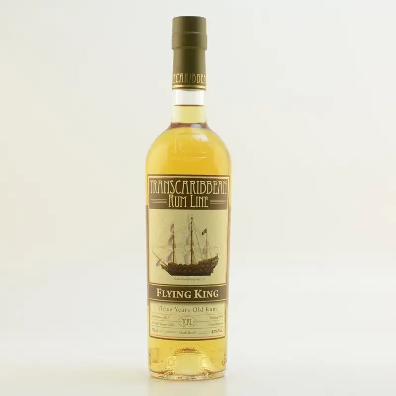 Image of the front of the bottle of the rum Flying King Transcaribbean Rum Line